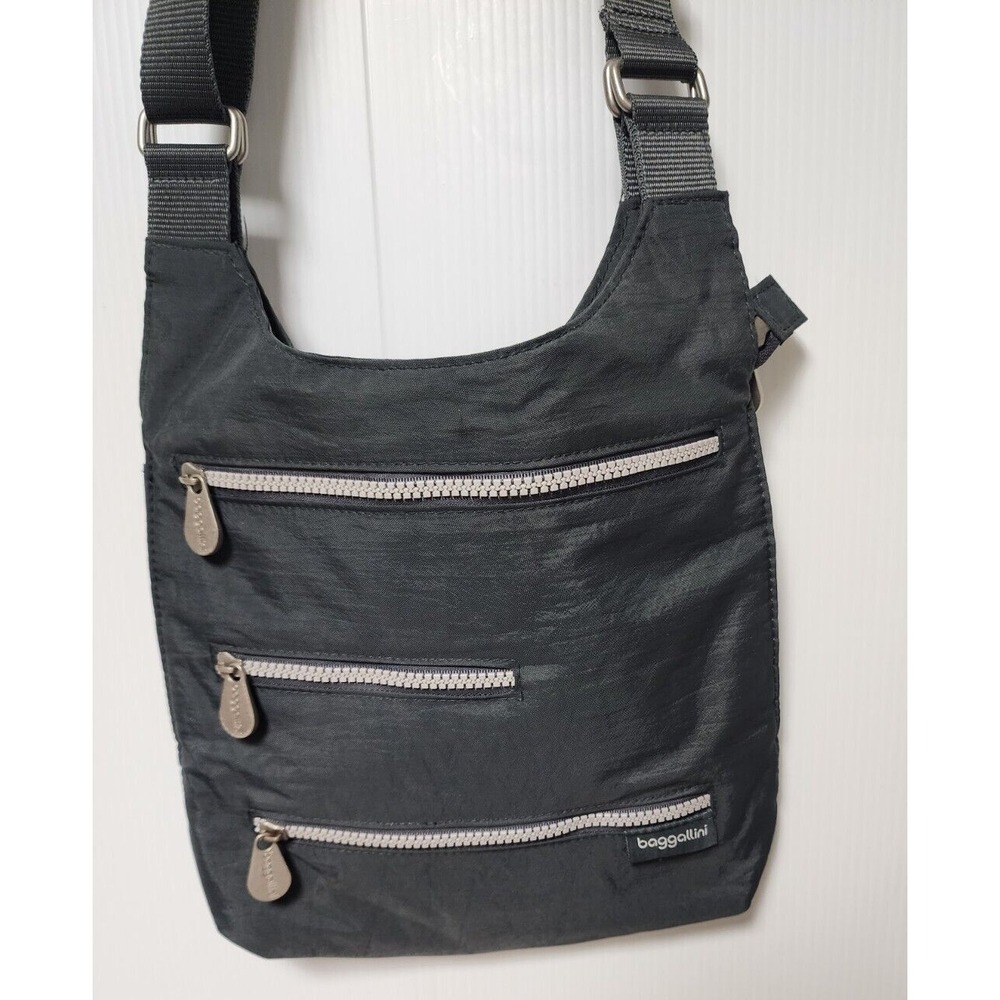 Baggallini Gray Crossbody Shoulder Bag 9" x 12" Nylon 4 Zip Purse Adjustable - Picture 1 of 6